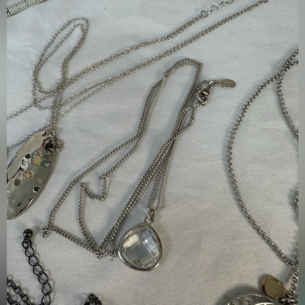 Four Long Silvertone Statement Necklaces - image 8